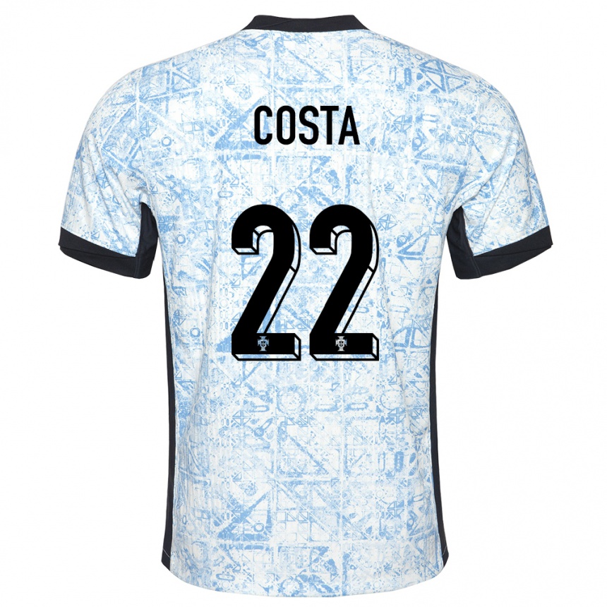 Kids Football Portugal Diogo Costa #22 Cream Blue Away Jersey 24-26 T-Shirt Za