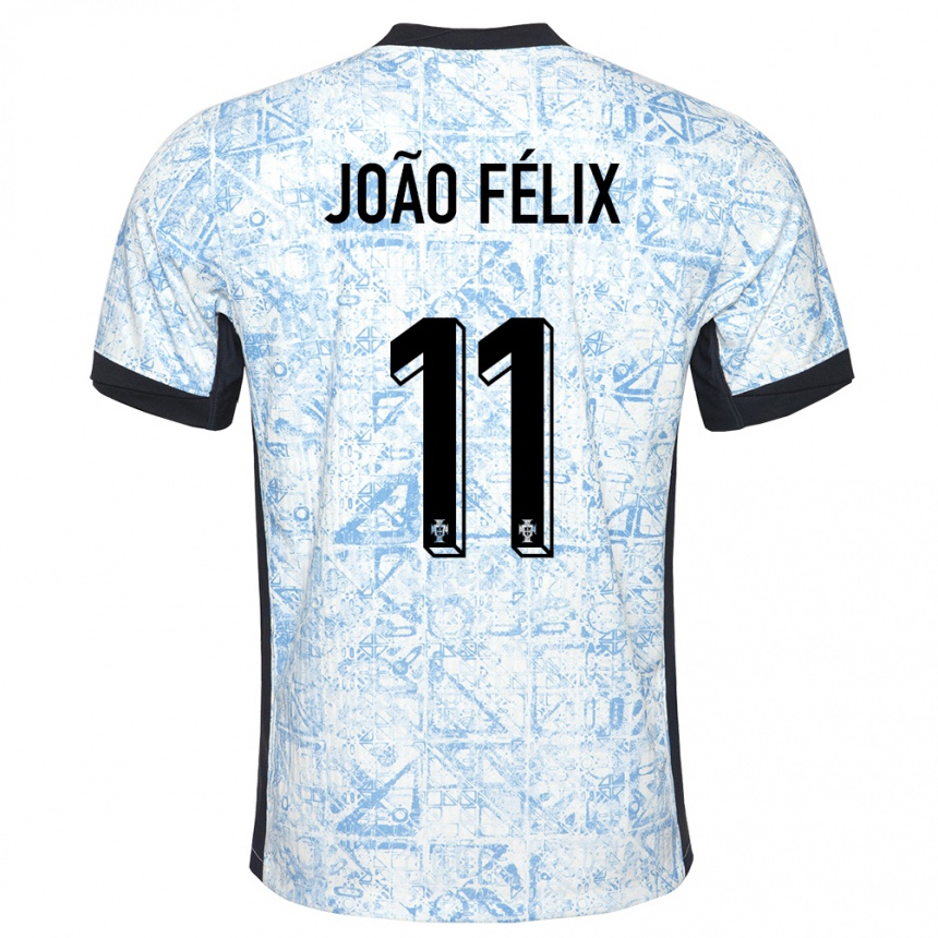 Kids Football Portugal Joao Felix #11 Cream Blue Away Jersey 24-26 T-Shirt Za