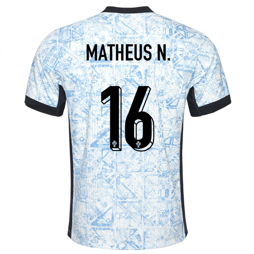 Kids Football Portugal Matheus Nunes #16 Cream Blue Away Jersey 24-26 T-Shirt Za