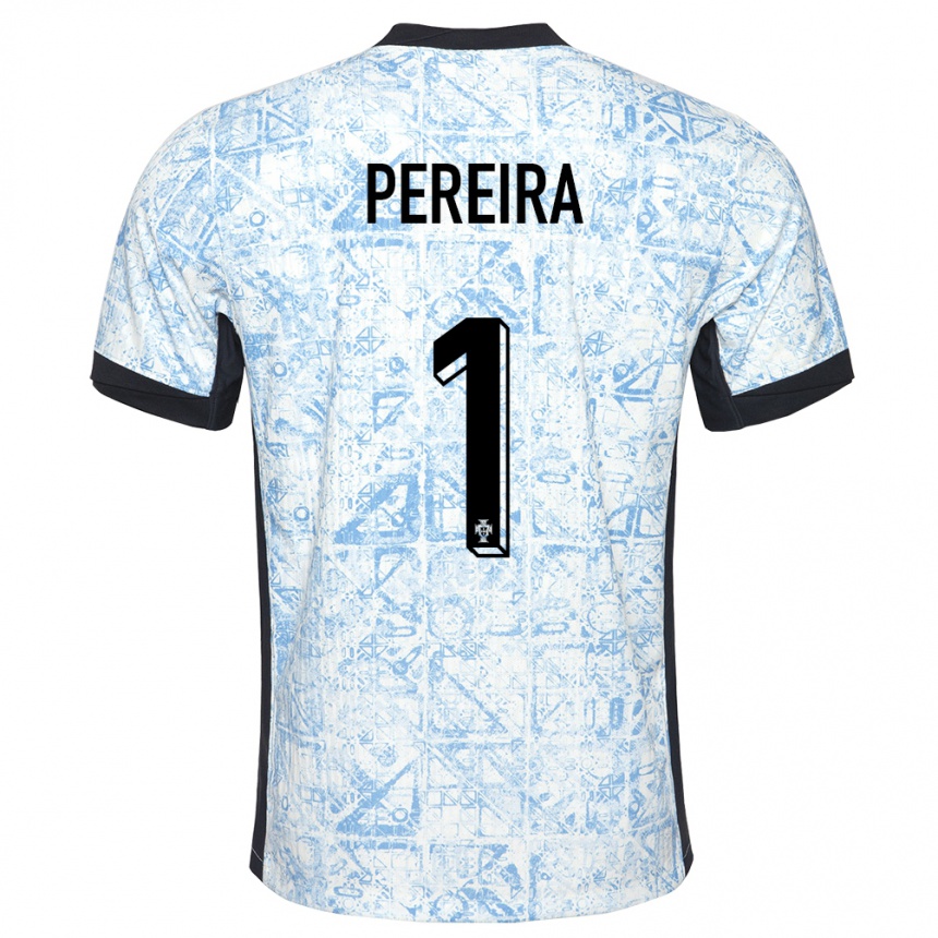 Kids Football Portugal Ines Pereira #1 Cream Blue Away Jersey 24-26 T-Shirt Za