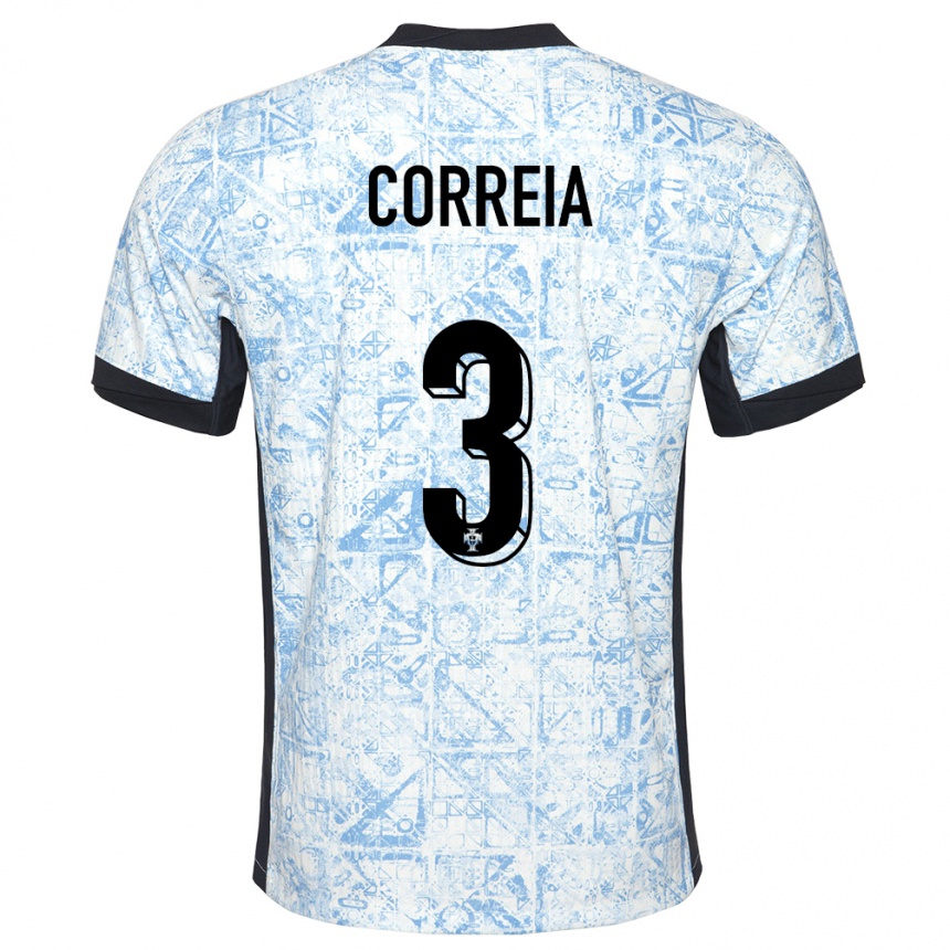 Kids Football Portugal Alicia Correia #3 Cream Blue Away Jersey 24-26 T-Shirt Za