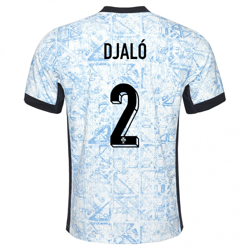 Kids Football Portugal Tiago Djalo #2 Cream Blue Away Jersey 24-26 T-Shirt Za