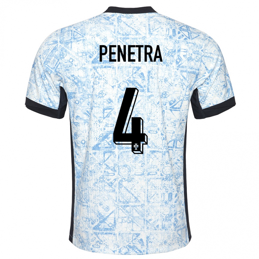 Kids Football Portugal Alexandre Penetra #4 Cream Blue Away Jersey 24-26 T-Shirt Za