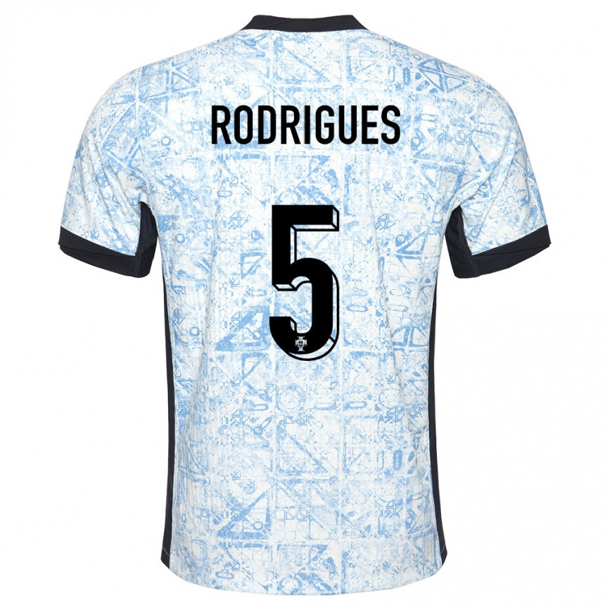 Kids Football Portugal Rafael Rodrigues #5 Cream Blue Away Jersey 24-26 T-Shirt Za