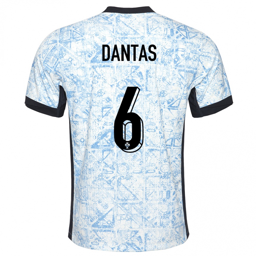 Kids Football Portugal Tiago Dantas #6 Cream Blue Away Jersey 24-26 T-Shirt Za