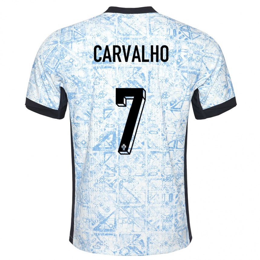 Kids Football Portugal Fabio Carvalho #7 Cream Blue Away Jersey 24-26 T-Shirt Za