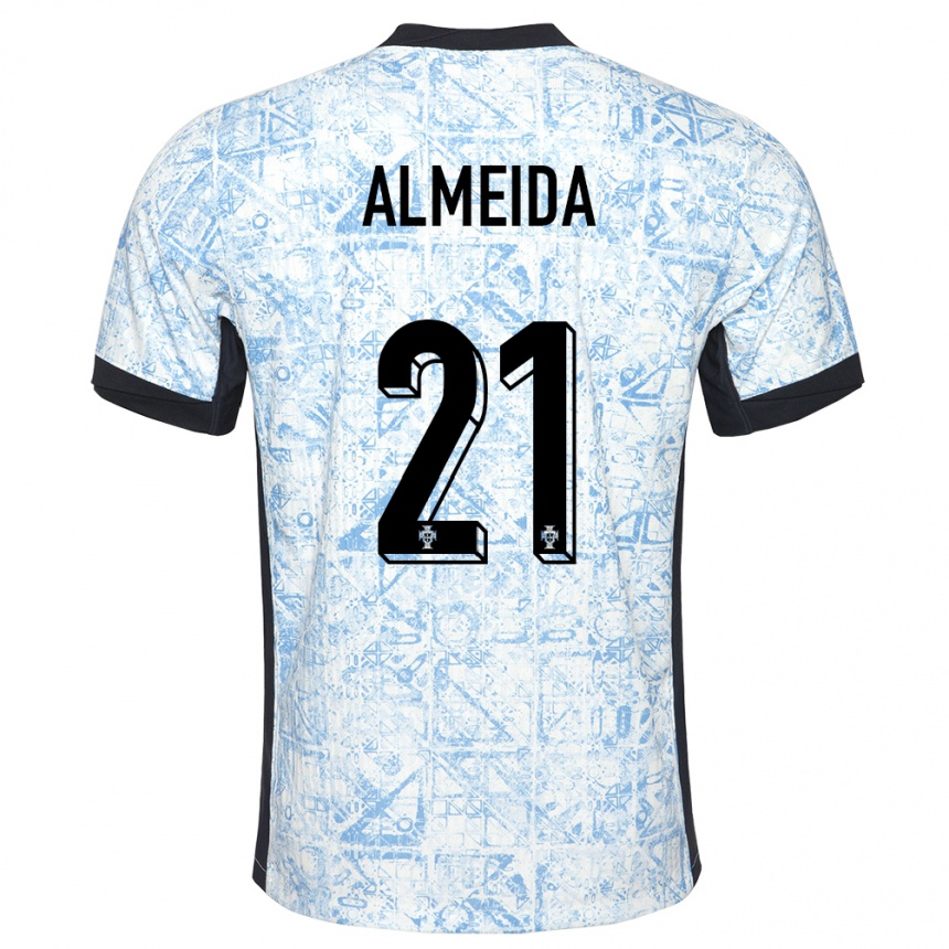 Kids Football Portugal Andre Almeida #21 Cream Blue Away Jersey 24-26 T-Shirt Za