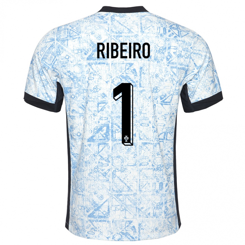 Kids Football Portugal Goncalo Ribeiro #1 Cream Blue Away Jersey 24-26 T-Shirt Za