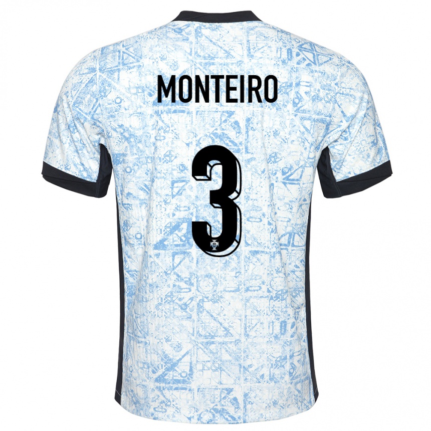 Kids Football Portugal Diogo Monteiro #3 Cream Blue Away Jersey 24-26 T-Shirt Za