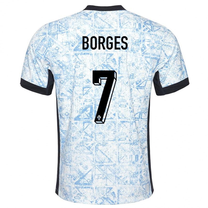 Kids Football Portugal Carlos Borges #7 Cream Blue Away Jersey 24-26 T-Shirt Za