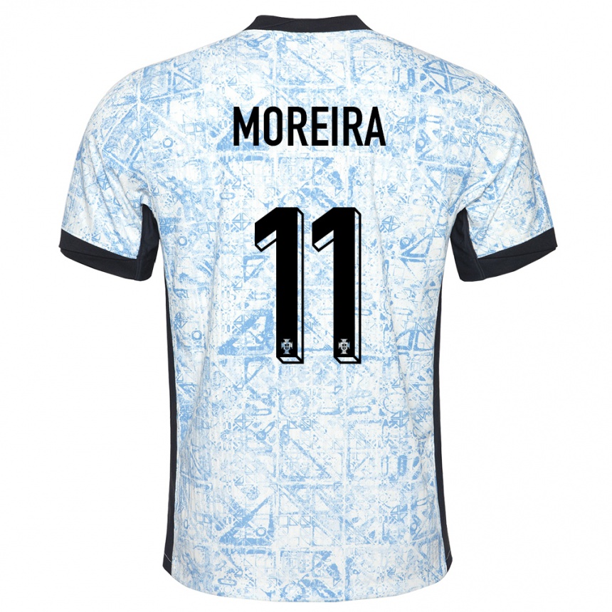 Kids Football Portugal Diego Moreira #11 Cream Blue Away Jersey 24-26 T-Shirt Za