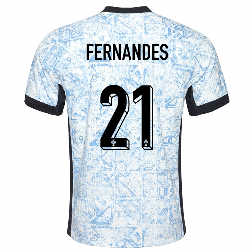 Kids Football Portugal Mateus Fernandes #21 Cream Blue Away Jersey 24-26 T-Shirt Za