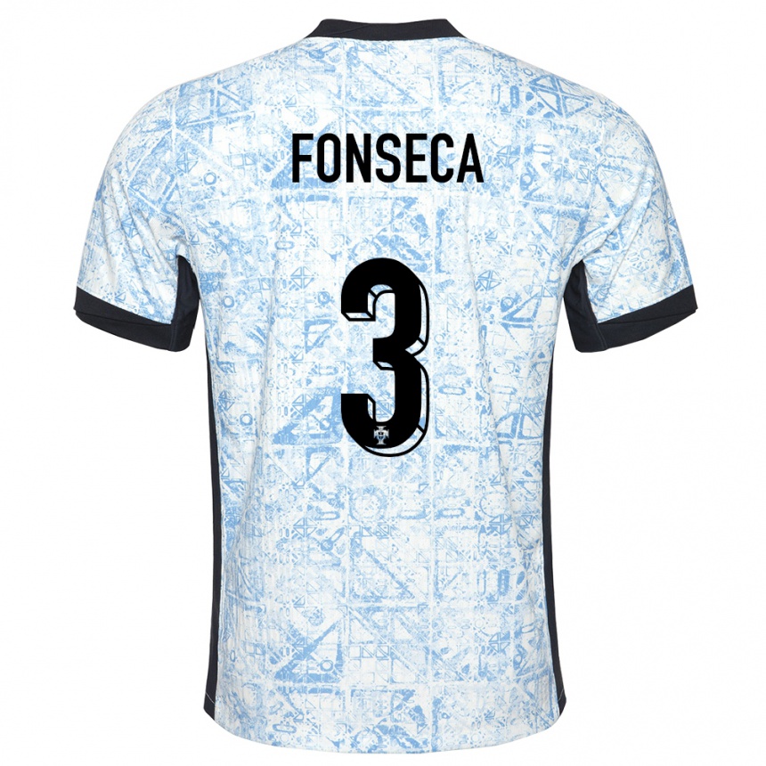 Kids Football Portugal Joao Fonseca #3 Cream Blue Away Jersey 24-26 T-Shirt Za