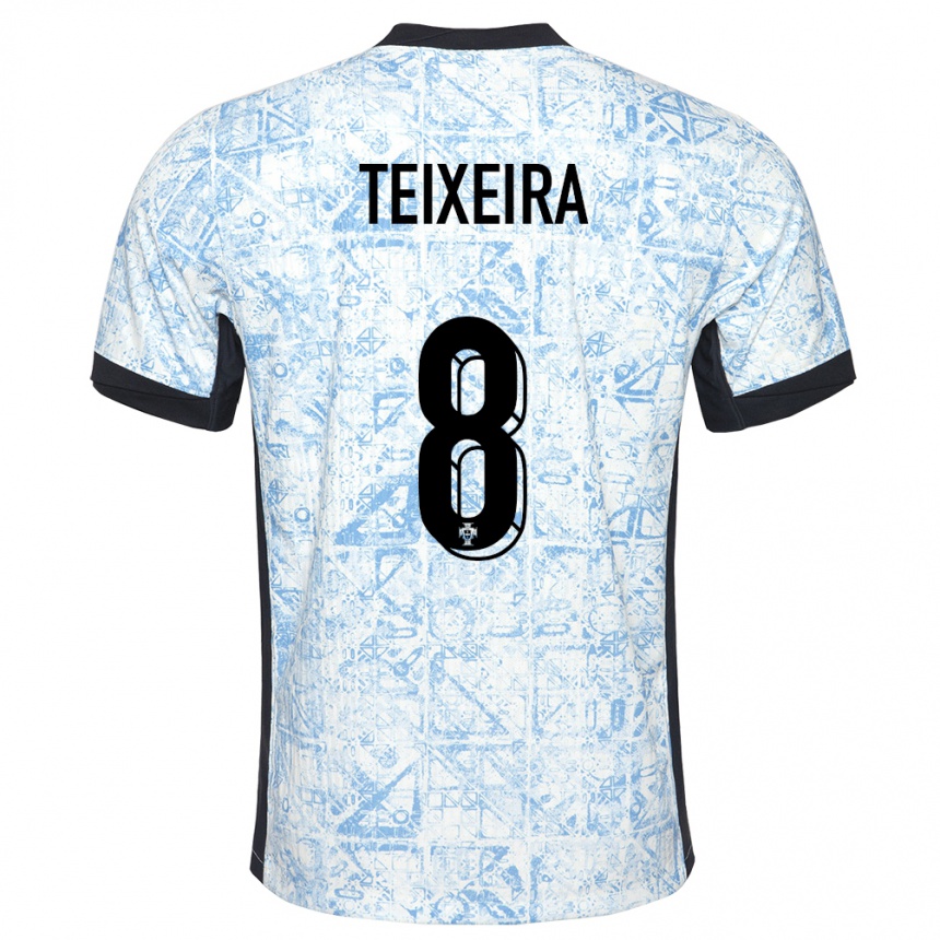 Kids Football Portugal Joao Teixeira #8 Cream Blue Away Jersey 24-26 T-Shirt Za