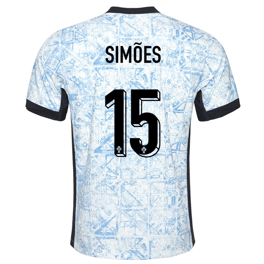 Kids Football Portugal Joao Simoes #15 Cream Blue Away Jersey 24-26 T-Shirt Za