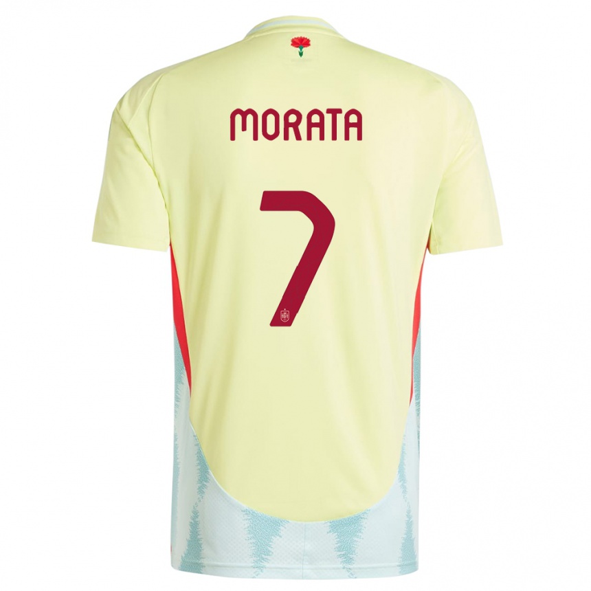 Kids Football Spain Alvaro Morata #7 Yellow Away Jersey 24-26 T-Shirt Za