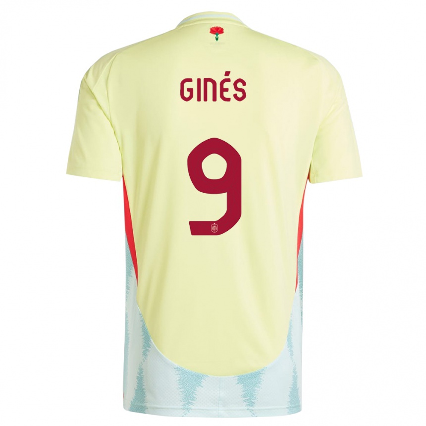 Kids Football Spain Alvaro Gines #9 Yellow Away Jersey 24-26 T-Shirt Za