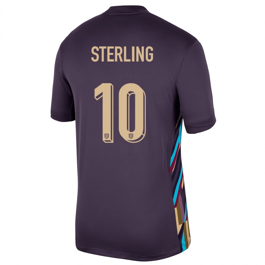 Kids Football England Raheem Sterling #10 Dark Raisin Away Jersey 24-26 T-Shirt Za