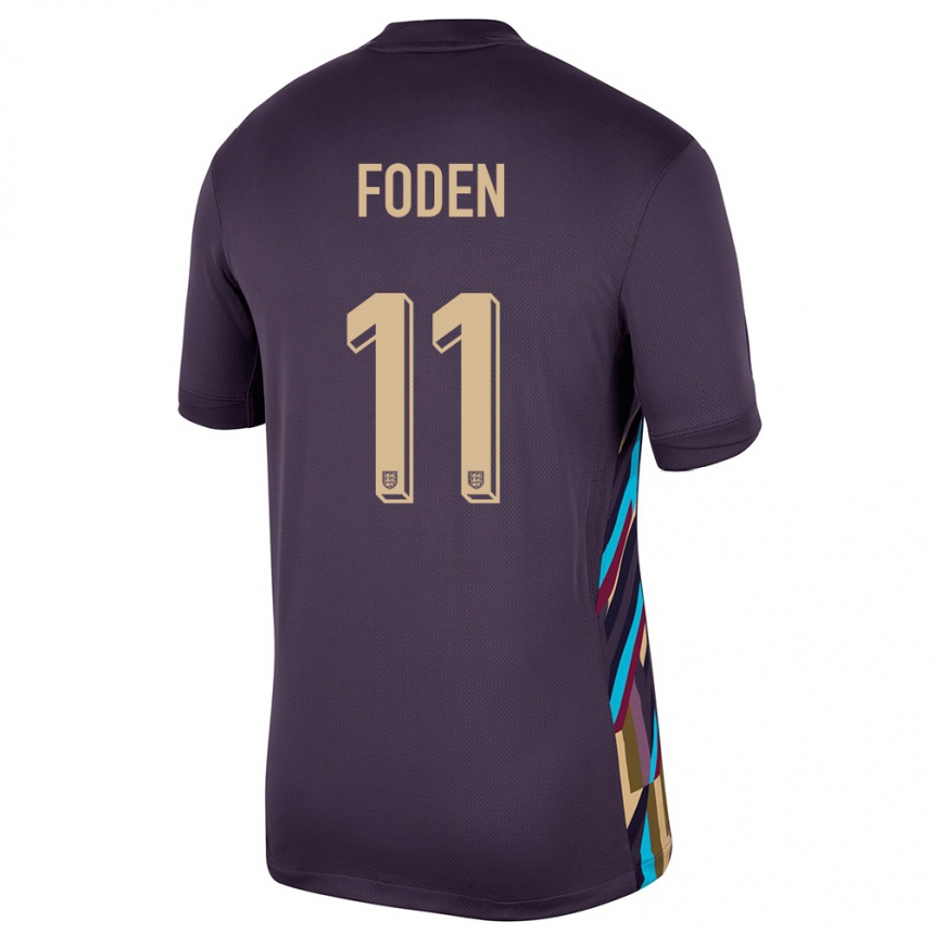 Kids Football England Phil Foden #11 Dark Raisin Away Jersey 24-26 T-Shirt Za