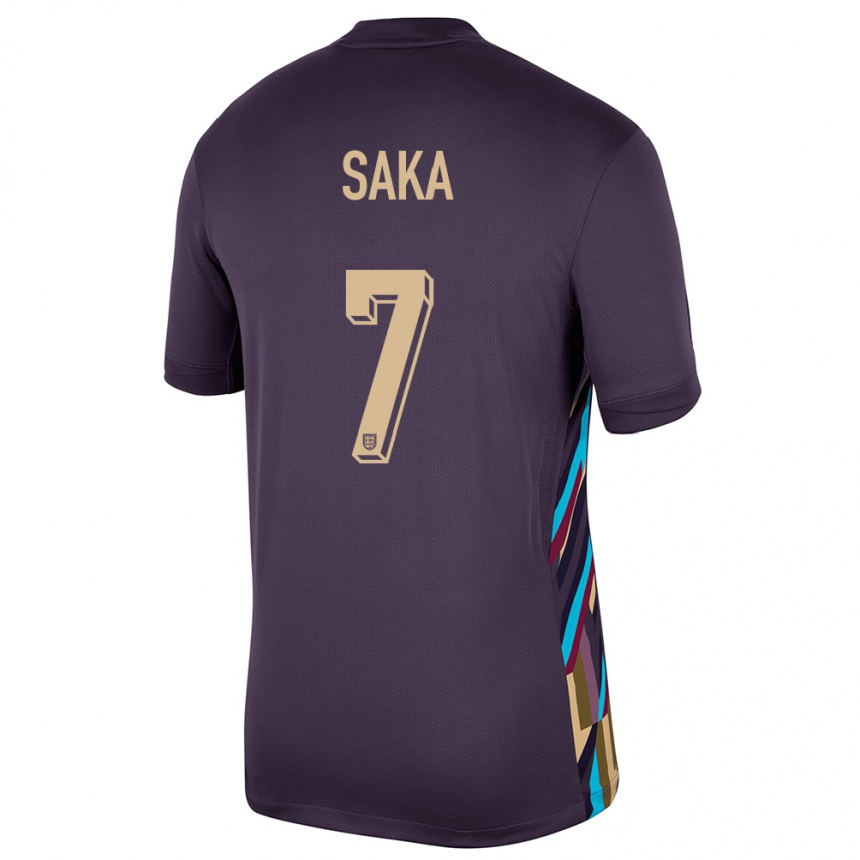 Kids Football England Bukayo Saka #7 Dark Raisin Away Jersey 24-26 T-Shirt Za