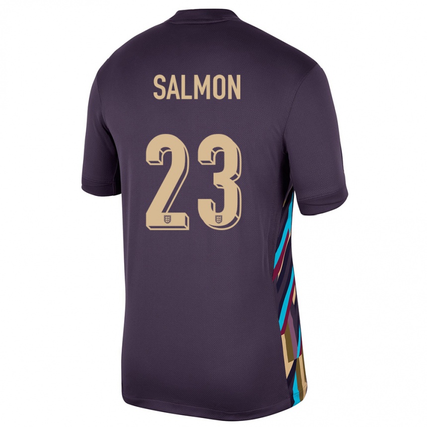 Kids Football England Ebony Salmon #23 Dark Raisin Away Jersey 24-26 T-Shirt Za