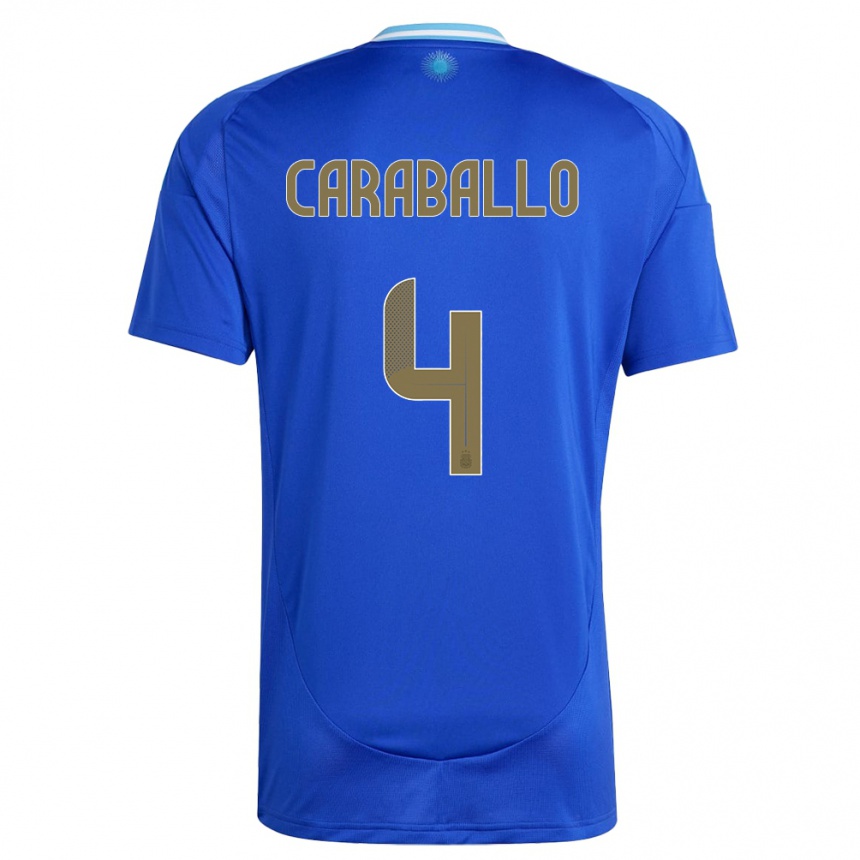 Kids Football Argentina Brian Caraballo #4 Blue Away Jersey 24-26 T-Shirt Za