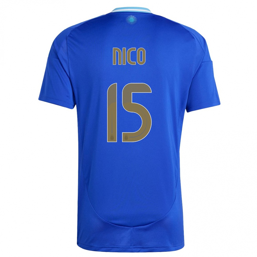 Kids Football Argentina Nico #15 Blue Away Jersey 24-26 T-Shirt Za