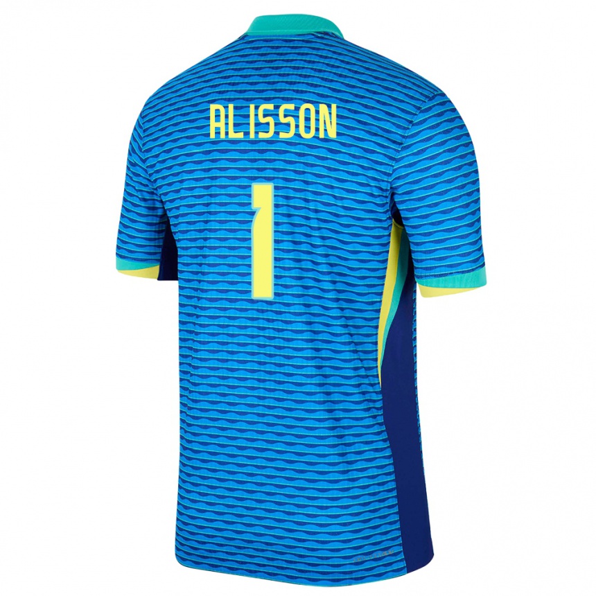 Kids Football Brazil Alisson #1 Blue Away Jersey 24-26 T-Shirt Za