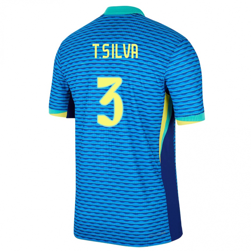 Kids Football Brazil Thiago Silva #3 Blue Away Jersey 24-26 T-Shirt Za