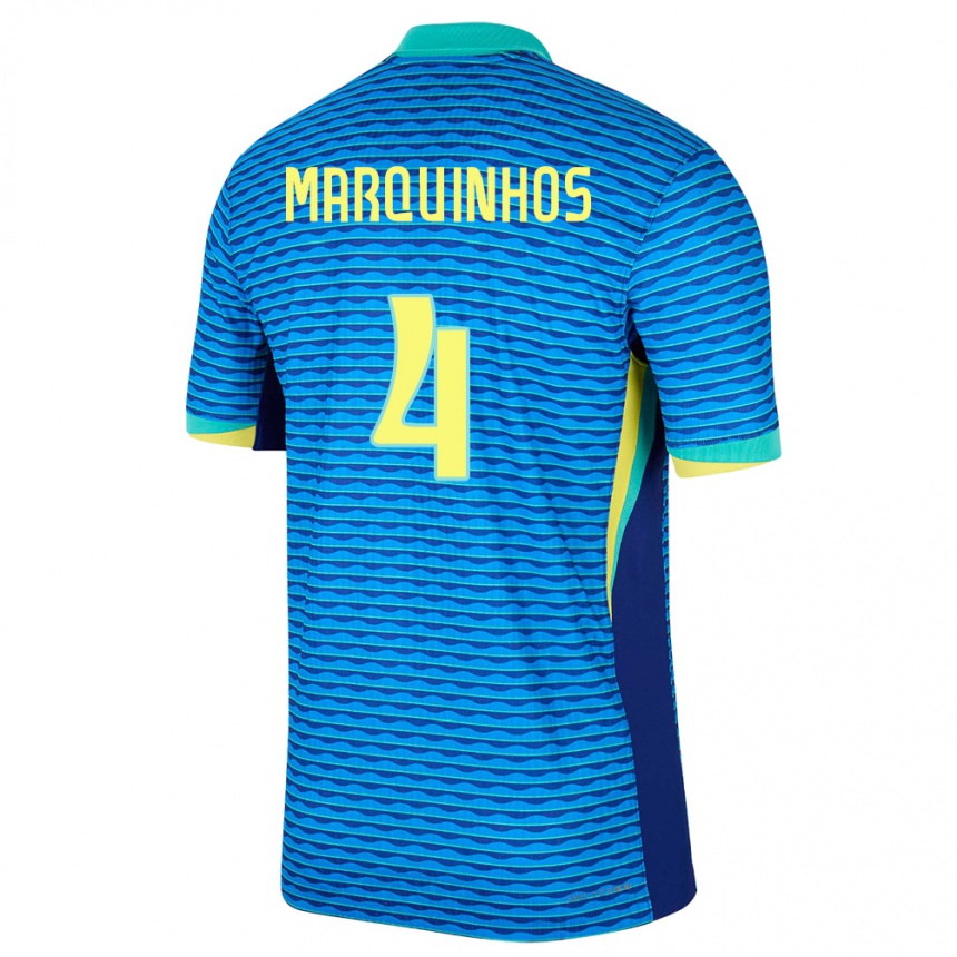 Kids Football Brazil Marquinhos #4 Blue Away Jersey 24-26 T-Shirt Za