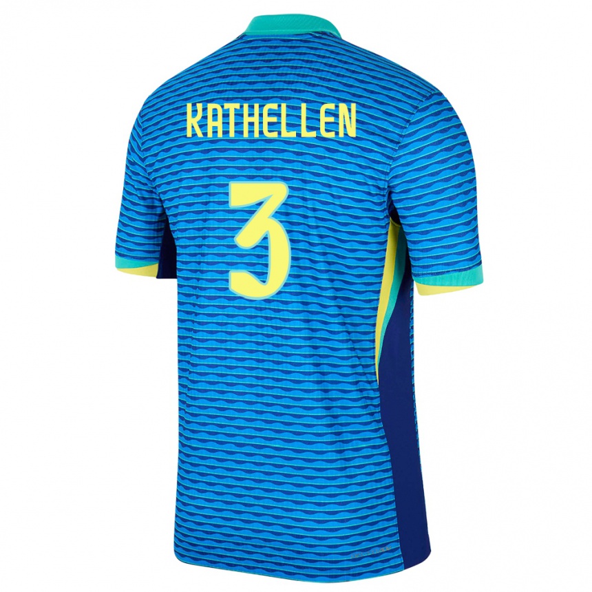 Kids Football Brazil Kathellen #3 Blue Away Jersey 24-26 T-Shirt Za