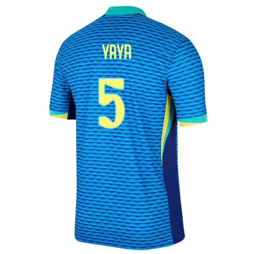 Kids Football Brazil Yaya #5 Blue Away Jersey 24-26 T-Shirt Za