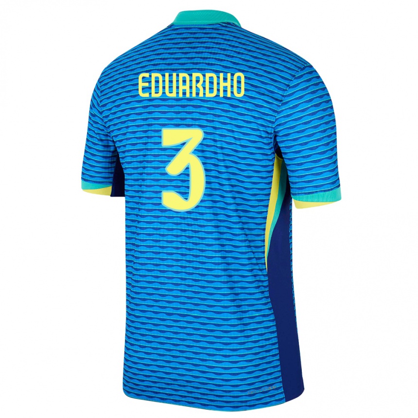 Kids Football Brazil Eduardho #3 Blue Away Jersey 24-26 T-Shirt Za