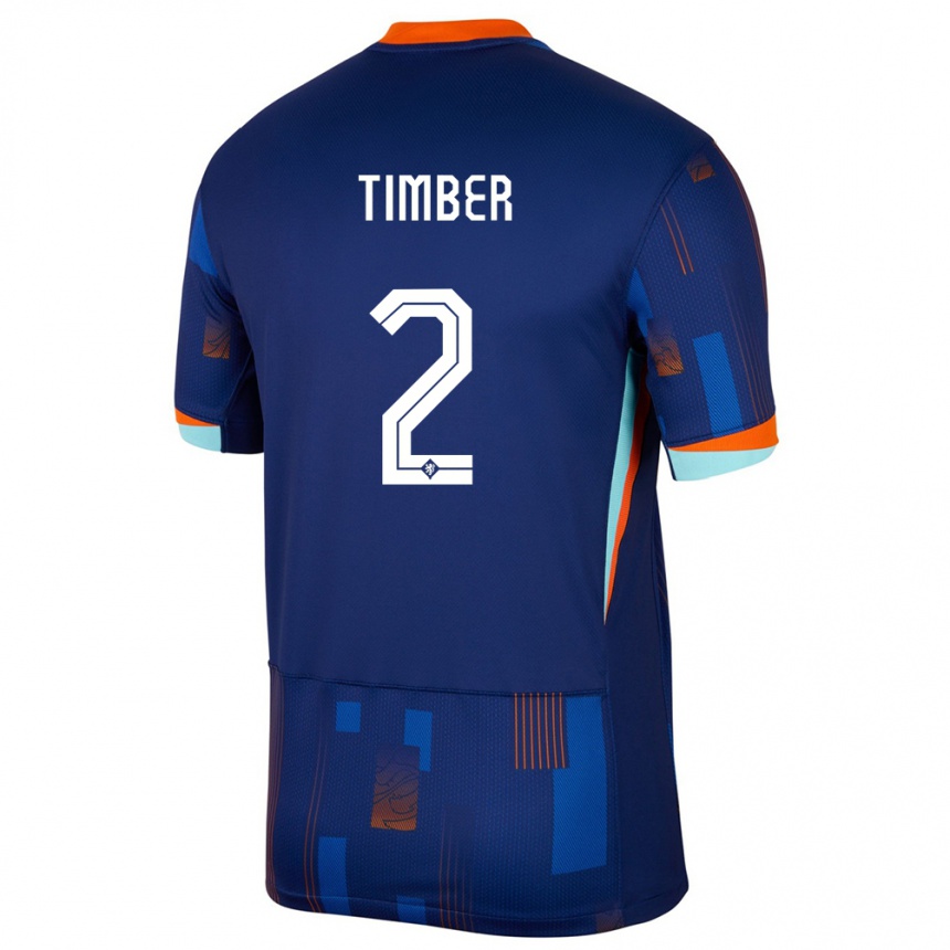 Kids Football Netherlands Jurrien Timber #2 Blue Away Jersey 24-26 T-Shirt Za