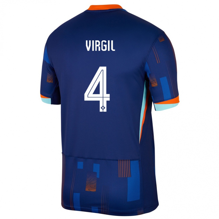 Kids Football Netherlands Virgil Van Dijk #4 Blue Away Jersey 24-26 T-Shirt Za