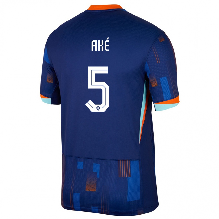 Kids Football Netherlands Nathan Ake #5 Blue Away Jersey 24-26 T-Shirt Za