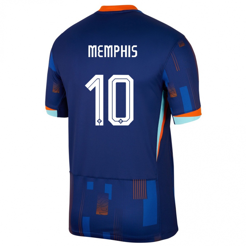 Kids Football Netherlands Memphis Depay #10 Blue Away Jersey 24-26 T-Shirt Za