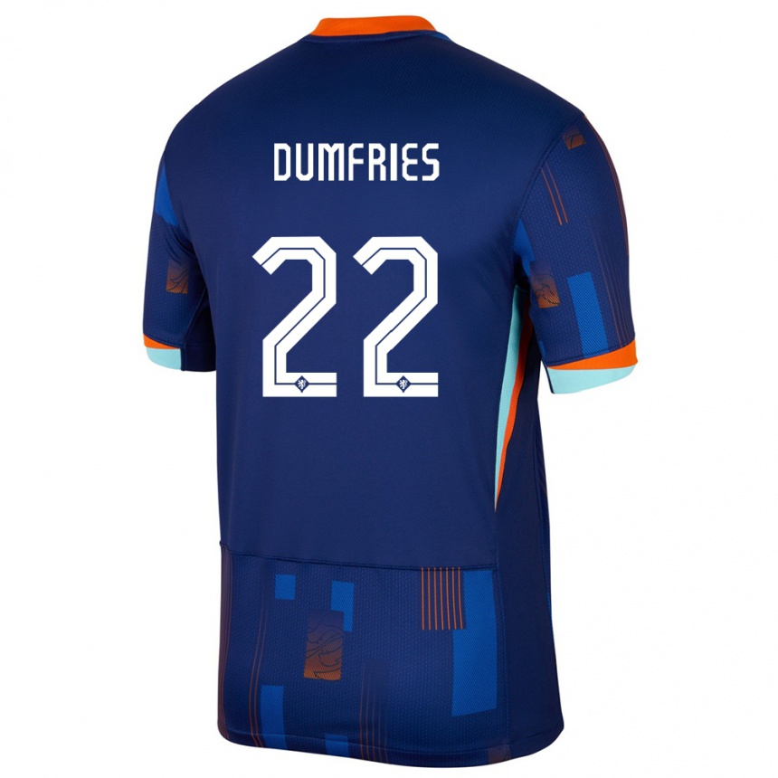 Kids Football Netherlands Denzel Dumfries #22 Blue Away Jersey 24-26 T-Shirt Za