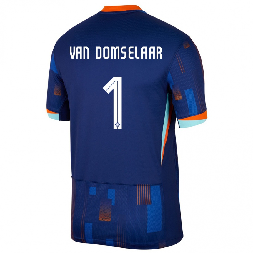 Kids Football Netherlands Daphne Van Domselaar #1 Blue Away Jersey 24-26 T-Shirt Za