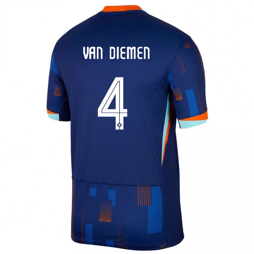 Kids Football Netherlands Samantha Van Diemen #4 Blue Away Jersey 24-26 T-Shirt Za