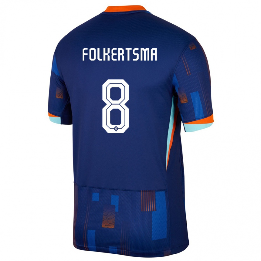 Kids Football Netherlands Sisca Folkertsma #8 Blue Away Jersey 24-26 T-Shirt Za