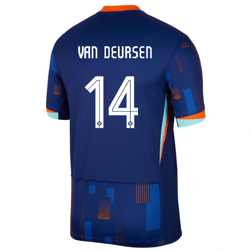 Kids Football Netherlands Eva Van Deursen #14 Blue Away Jersey 24-26 T-Shirt Za