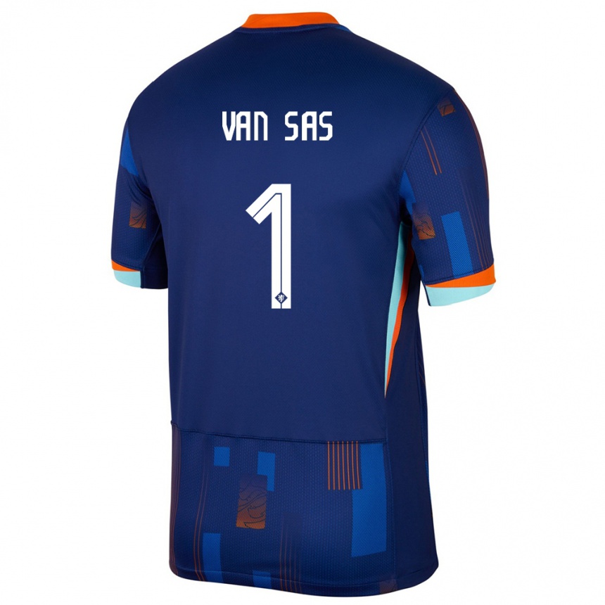 Kids Football Netherlands Mikki Van Sas #1 Blue Away Jersey 24-26 T-Shirt Za