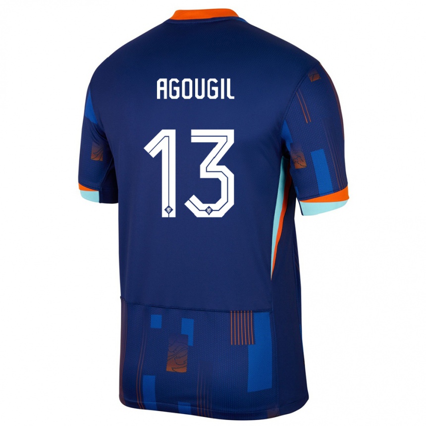 Kids Football Netherlands Oualid Agougil #13 Blue Away Jersey 24-26 T-Shirt Za