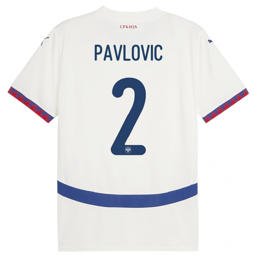 Kids Football Serbia Strahinja Pavlovic #2 White Away Jersey 24-26 T-Shirt Za