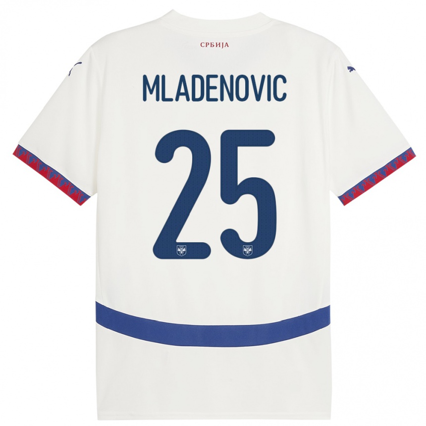 Kids Football Serbia Filip Mladenovic #25 White Away Jersey 24-26 T-Shirt Za