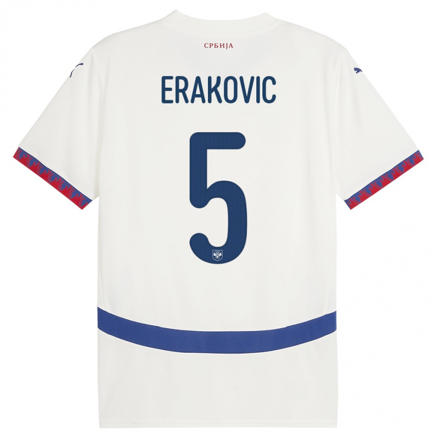 Kids Football Serbia Strahinja Erakovic #5 White Away Jersey 24-26 T-Shirt Za