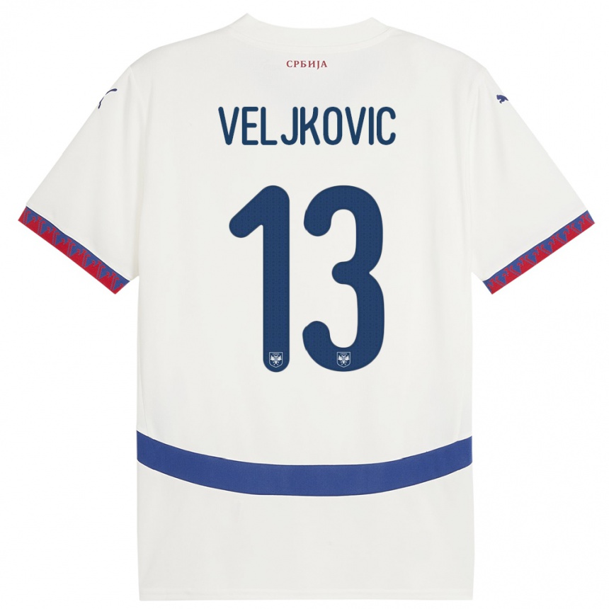 Kids Football Serbia Milos Veljkovic #13 White Away Jersey 24-26 T-Shirt Za