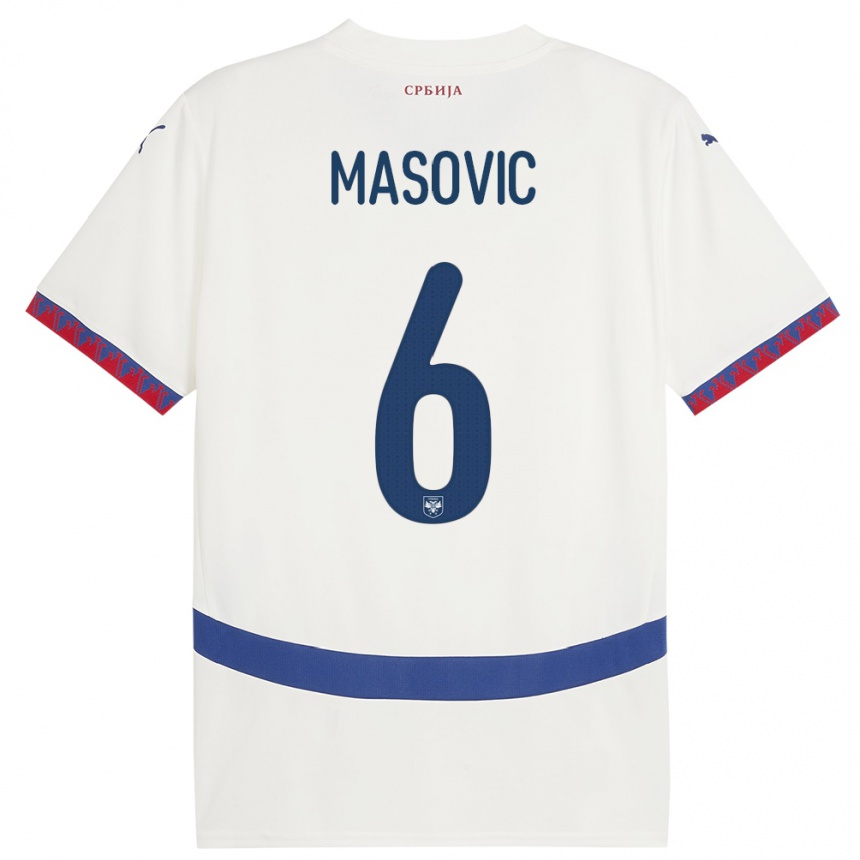 Kids Football Serbia Erhan Masovic #6 White Away Jersey 24-26 T-Shirt Za