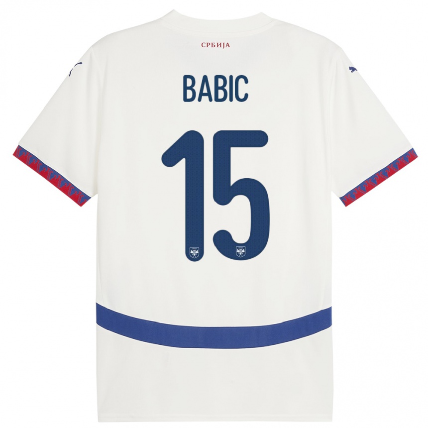 Kids Football Serbia Srdjan Babic #15 White Away Jersey 24-26 T-Shirt Za